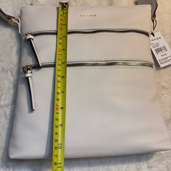 NWT Loume Crossbody Bag Cream Gold-Tone Hardwar Pebbled Faux Leather Nylon Strap - Picture 14 of 16